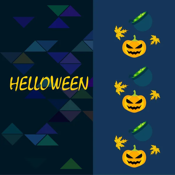 Calabazas Otoño Halloween Hojas Caídas Calderos Bruja Vector Fondo — Archivo Imágenes Vectoriales