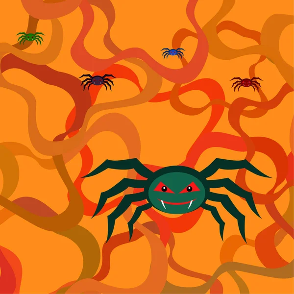 Halloween Illustration Vector Bakgrund Med Spindlar — Stock vektor