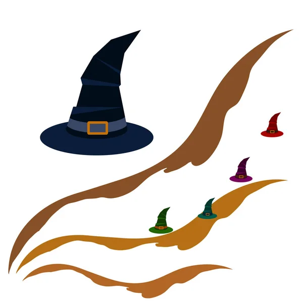 Halloween Sombreros Brujas Noche Vector Fondo — Vector de stock