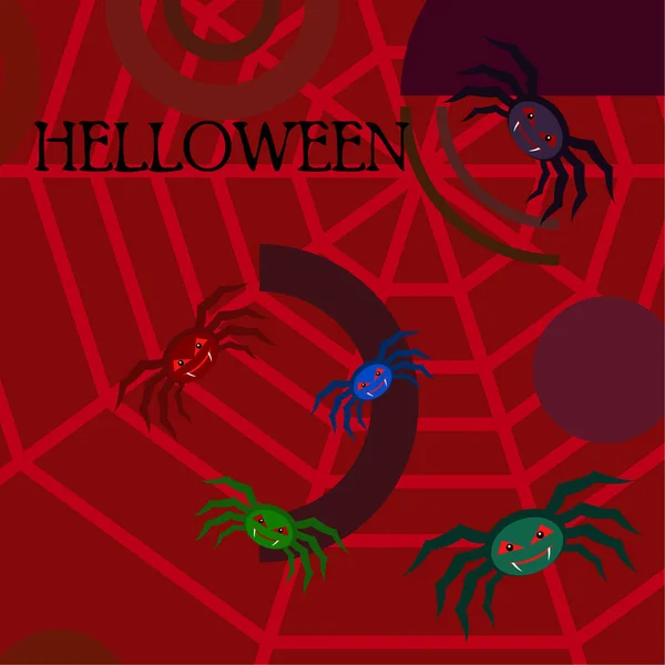 Ilustração Halloween Fundo Vetorial Com Aranhas —  Vetores de Stock