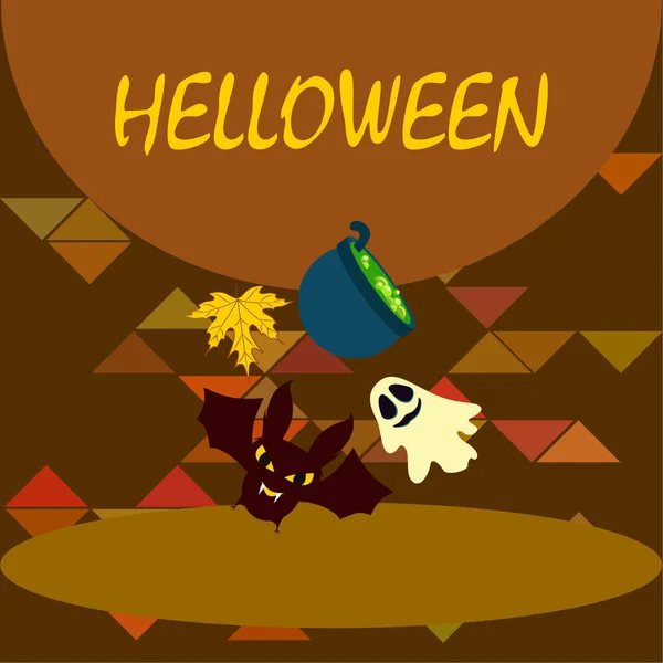 Halloween Herbst Hintergrund Mit Blatt Hexenkessel Fledermaus Geistervektor Hintergrund — Stockvektor