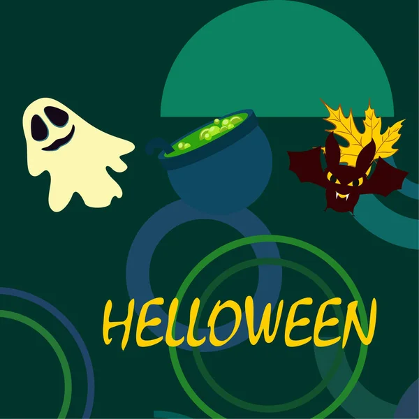 Halloween Gevallen Herfstblad Ketel Vleermuis Ghost Vector Achtergrond — Stockvector