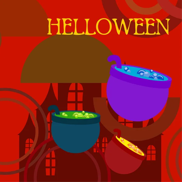 Pots Avec Potion Fond Vectoriel Halloween — Image vectorielle