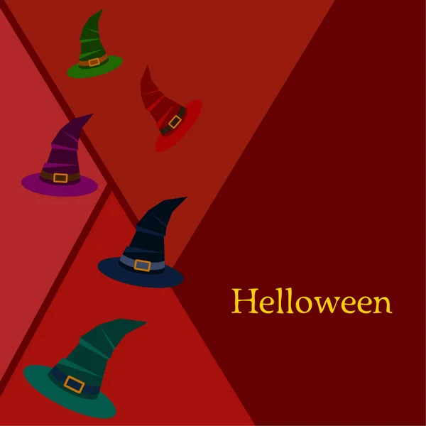 Halloween Achtergrond Met Heks Hoeden Rode Achtergrond — Stockvector