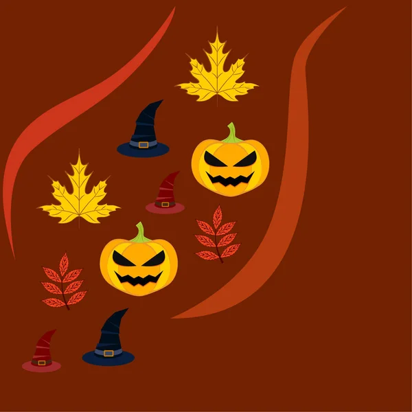 Halloween Calabazas Otoño Hojas Caídas Sombreros Vector Fondo — Vector de stock