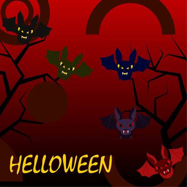 Morcegos Halloween Fundo Vermelho Cartaz Halloween Ilustração Vetorial —  Vetores de Stock