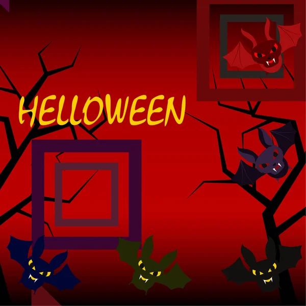 Morcegos Halloween Fundo Vermelho Cartaz Halloween Ilustração Vetorial — Vetor de Stock