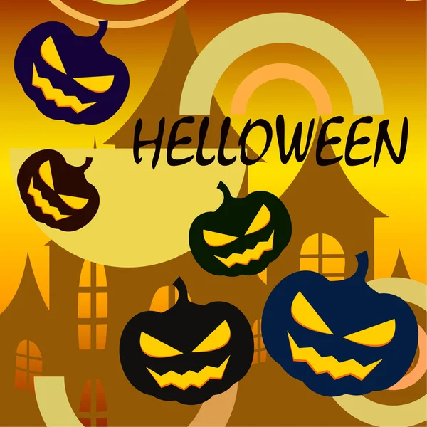 Halloween Achtergrond Met Huis Pompoenen Vectorillustratie — Stockvector