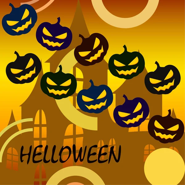 Halloween Bakgrund Med Hus Och Pumpor Vektorillustration — Stock vektor