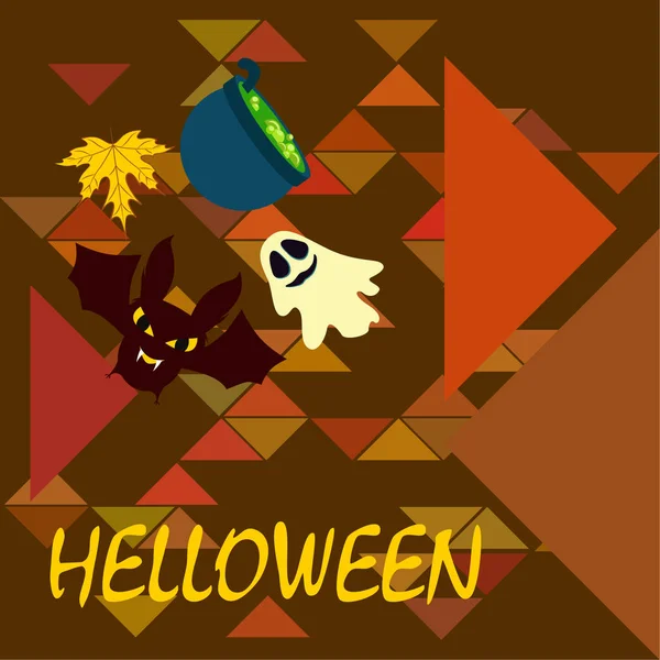 Halloween Herbst Hintergrund Mit Blatt Hexenkessel Fledermaus Geistervektor Hintergrund — Stockvektor