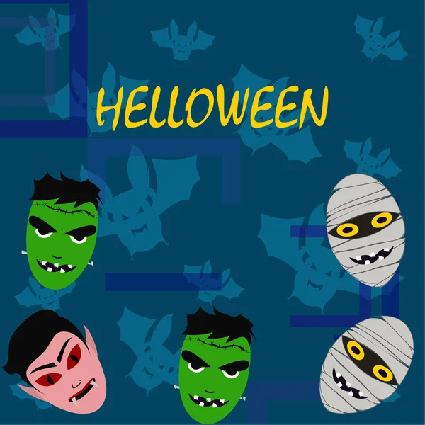 Halloween Blauer Hintergrund Mit Monstern Vektorillustration — Stockvektor