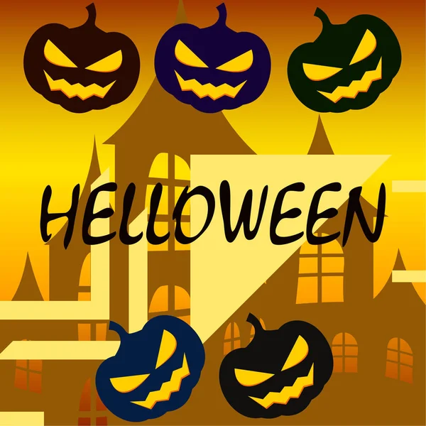 Fondo Halloween Con Casa Calabazas Ilustración Vectorial — Vector de stock