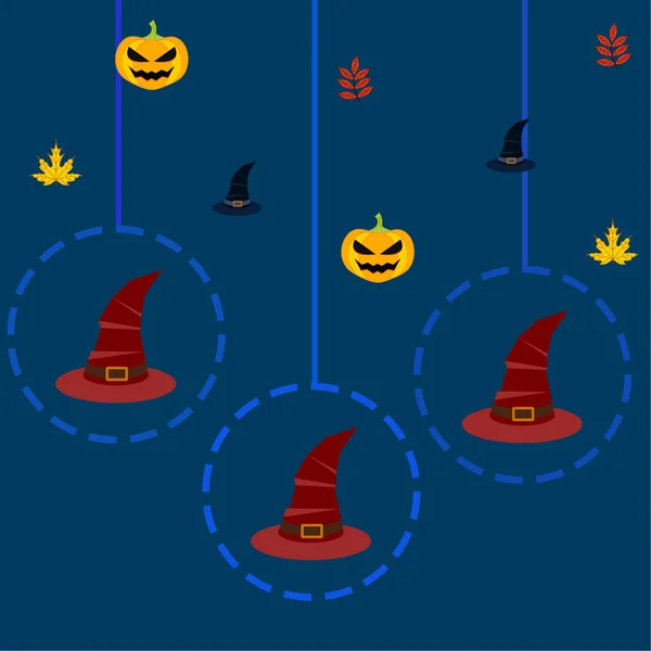 Хэллоуин Осенний Фон Тыквами Опавшие Листья Шляпы — стоковый вектор