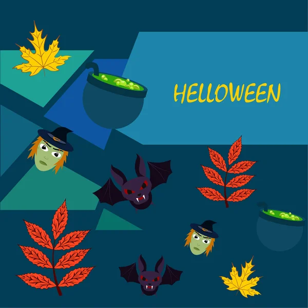 Halloween Kort Med Häxor Bast Krukor Vektorbakgrund — Stock vektor