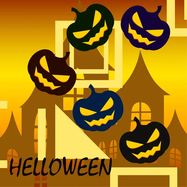 Fondo Halloween Con Casa Calabazas Ilustración Vectorial — Vector de stock