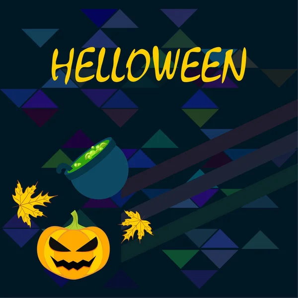 Halloween Automne Citrouille Feuilles Tombées Fond Vectoriel Chaudron Sorcière — Image vectorielle