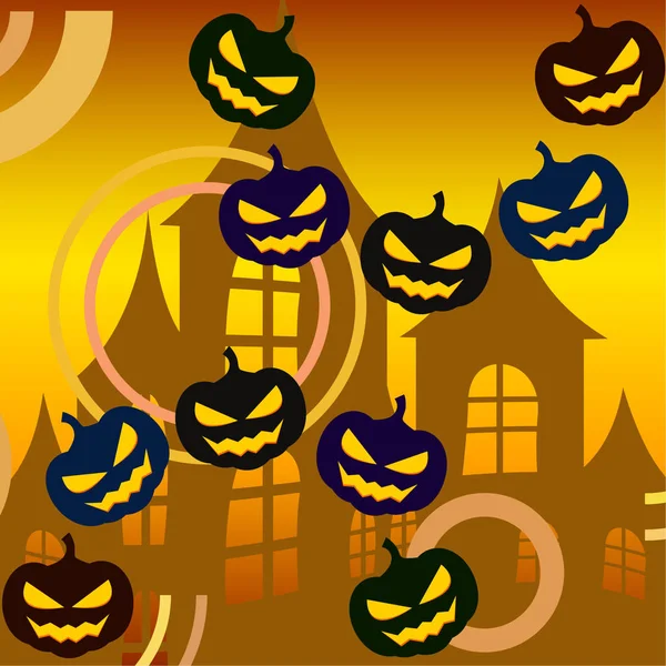 Sfondo Halloween Con Casa Zucche Illustrazione Vettoriale — Vettoriale Stock