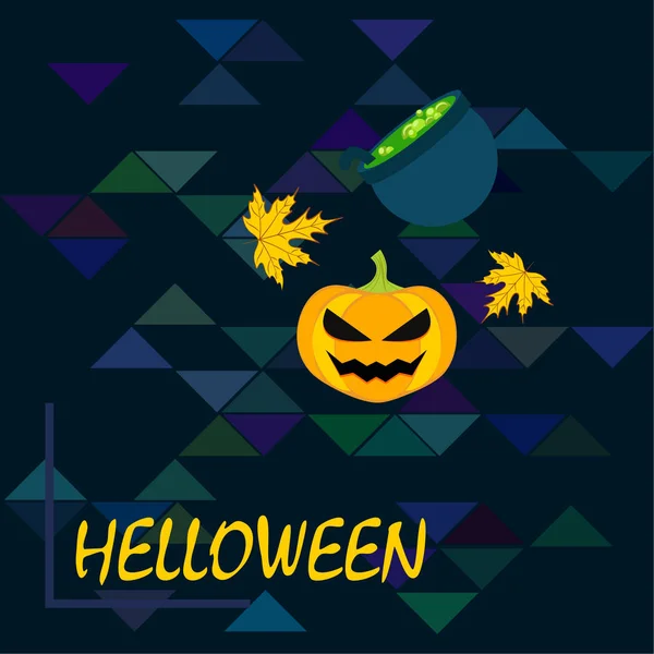 Halloween Hösten Pumpa Nedfallna Löv Häxa Cauldron Vector Bakgrund — Stock vektor