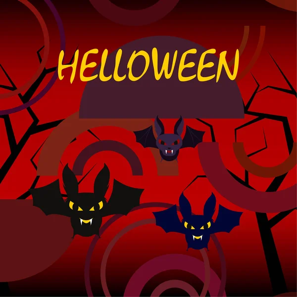 Morcegos Halloween Fundo Vermelho Cartaz Halloween Ilustração Vetorial — Vetor de Stock