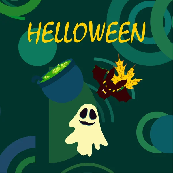 Halloween Gevallen Herfstblad Ketel Vleermuis Ghost Vector Achtergrond — Stockvector