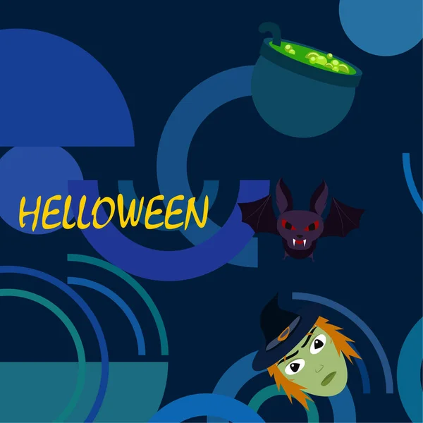 Halloween Witch Bat Pot Vector Background — Stock Vector