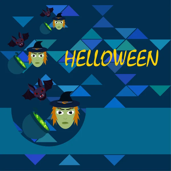 Tarjeta Halloween Con Brujas Bast Macetas Vector Fondo — Vector de stock