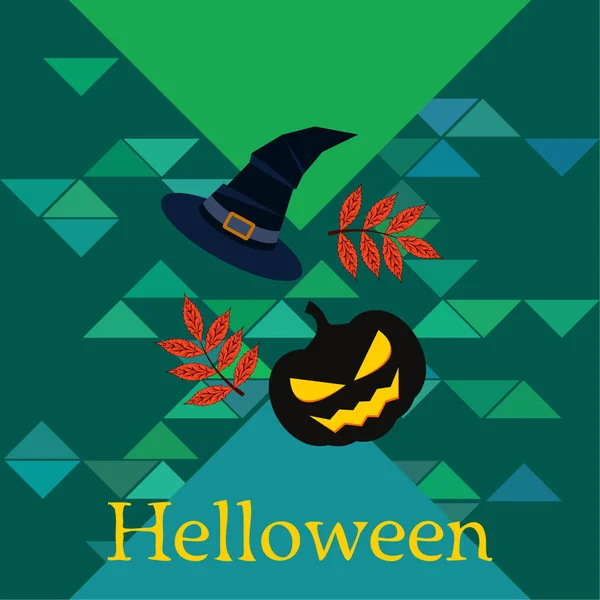 Halloween Autunno Zucca Foglie Cadute Cappello Vettore Sfondo — Vettoriale Stock