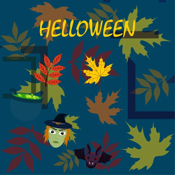 Halloween Hexe Fledermaus Topfvektorhintergrund — Stockvektor