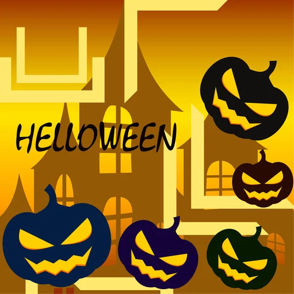 Fondo Halloween Con Casa Calabazas Ilustración Vectorial — Vector de stock