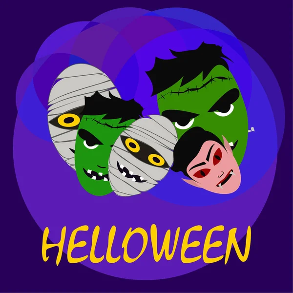 Monstruos Halloween Ilustración Vectorial Tarjeta — Vector de stock