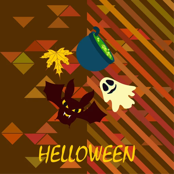 Halloween Herfst Achtergrond Met Blad Ketel Vleermuis Ghost Vector Achtergrond — Stockvector