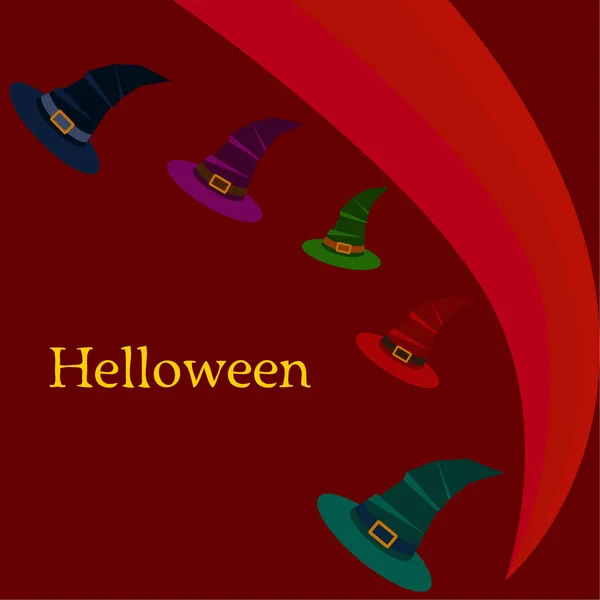 Fondo Halloween Con Sombreros Bruja Sobre Fondo Rojo — Vector de stock