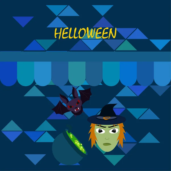 Halloween Hexe Fledermaus Topfvektorhintergrund — Stockvektor