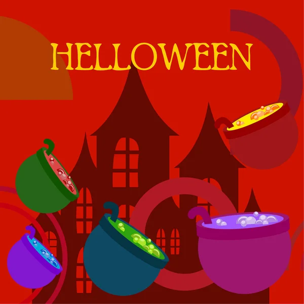 Halloween Pots Potion Night Vector Background — Stock Vector