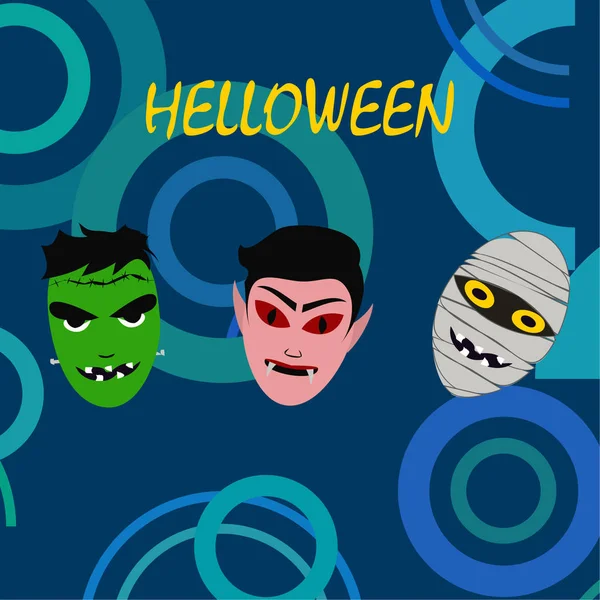 Halloween Blauer Hintergrund Mit Monstern Vektor — Stockvektor
