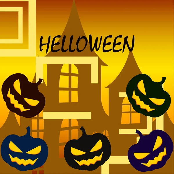 Fundo Halloween Com Casa Abóboras Ilustração Vetorial — Vetor de Stock
