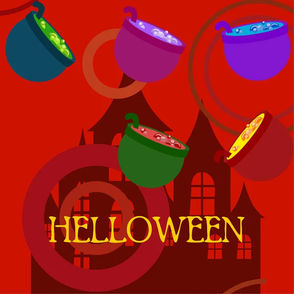 Halloween Pots Potion Night Vector Background — Stock Vector