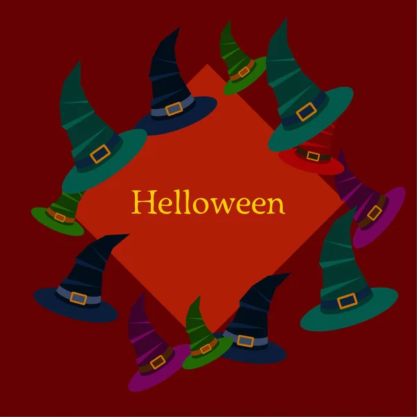 Halloween Fundo Com Chapéus Bruxa Fundo Vermelho —  Vetores de Stock