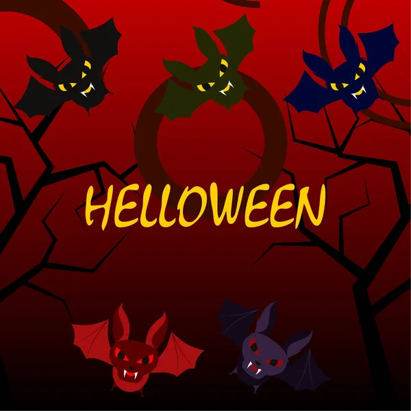 Murciélagos Halloween Sobre Fondo Rojo Cartel Halloween Ilustración Vectorial — Archivo Imágenes Vectoriales