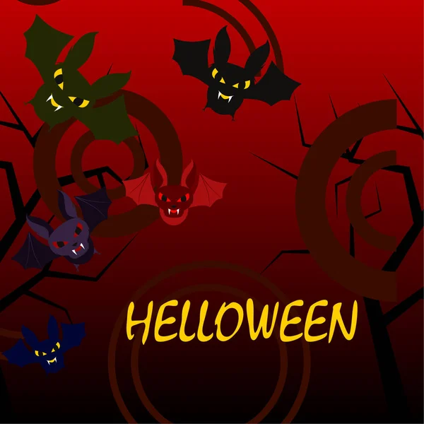 Chauves Souris Halloween Sur Fond Rouge Affiche Halloween Illustration Vectorielle — Image vectorielle