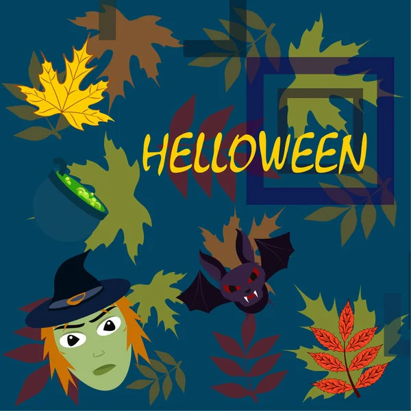 Halloween Cadı Yarasa Pot Vektör Arka Plan — Stok Vektör