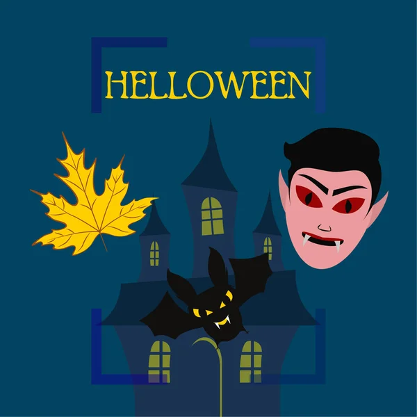 Halloween Autumn Fall Blad Masker Van Dracula Bat Vectorillustratie — Stockvector