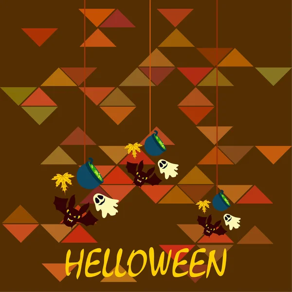 Halloween Fondo Otoño Con Hojas Calderos Murciélagos Fantasmas Vector Fondo — Vector de stock