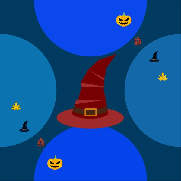 Fondo Otoño Halloween Con Calabazas Hojas Caídas Sombreros — Vector de stock