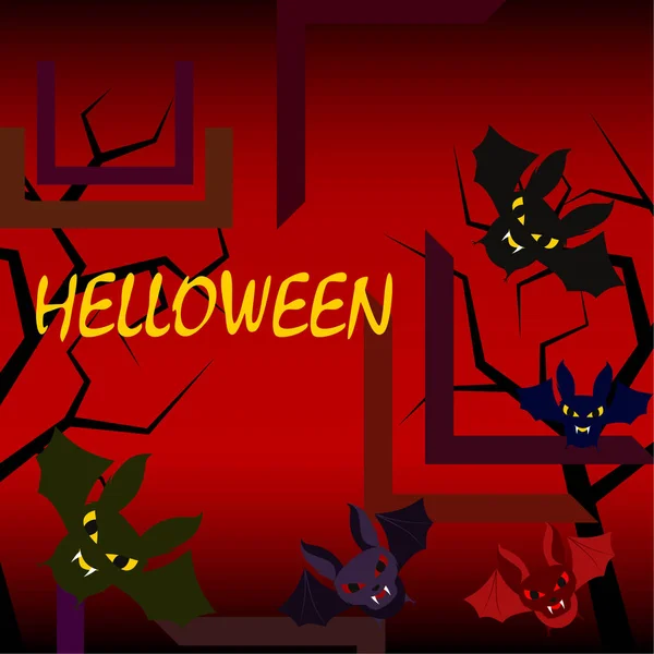 Pipistrelli Halloween Sfondo Rosso Poster Halloween Illustrazione Vettoriale — Vettoriale Stock