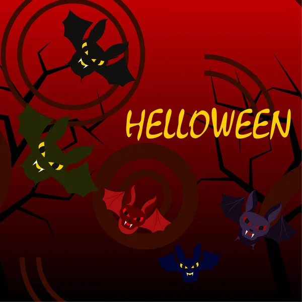 Halloween Vleermuizen Rode Achtergrond Halloween Poster Vectorillustratie — Stockvector