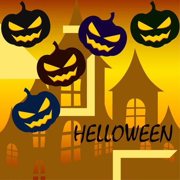 Halloween Hintergrund Mit Haus Und Kürbissen Vektorillustration — Stockvektor
