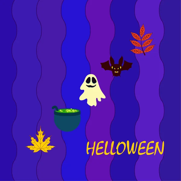 Halloween Outono Caído Folhas Caldeirão Morcego Fundo Vetor Fantasma — Vetor de Stock
