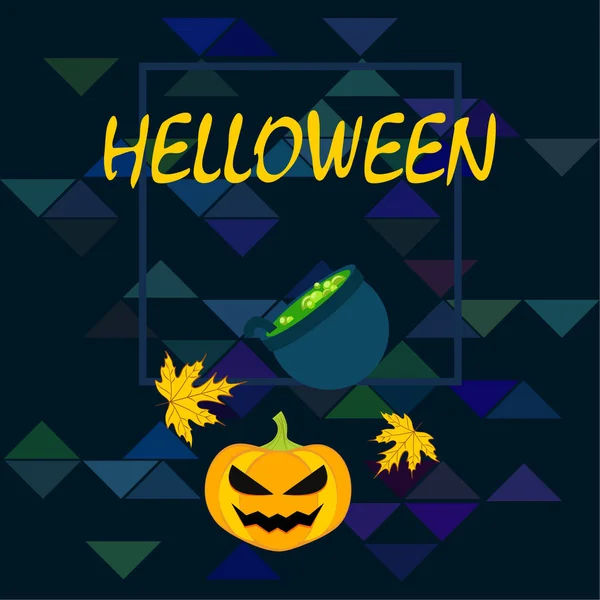 Tök Halloween Ősszel Lehullott Levelek Boszorkány Üstben Vektor Háttér — Stock Vector