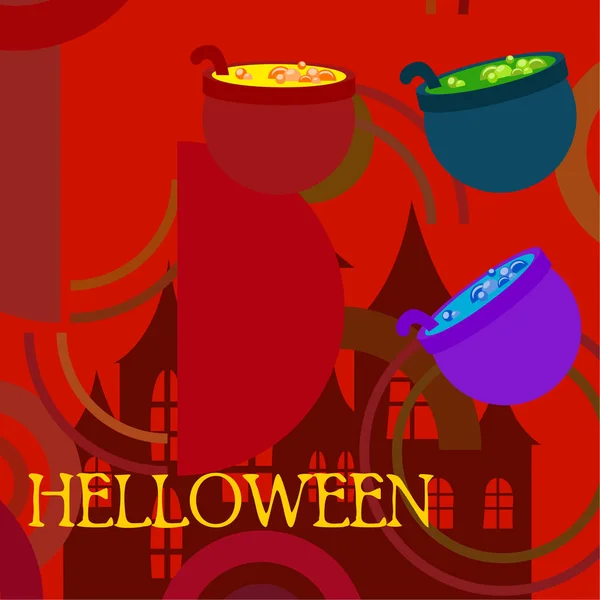 Pots Potion Halloween Vector Background — Stock Vector